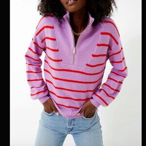 Tuckernuck Draper James Purple Striped Quarter Zip Sweater – Size S